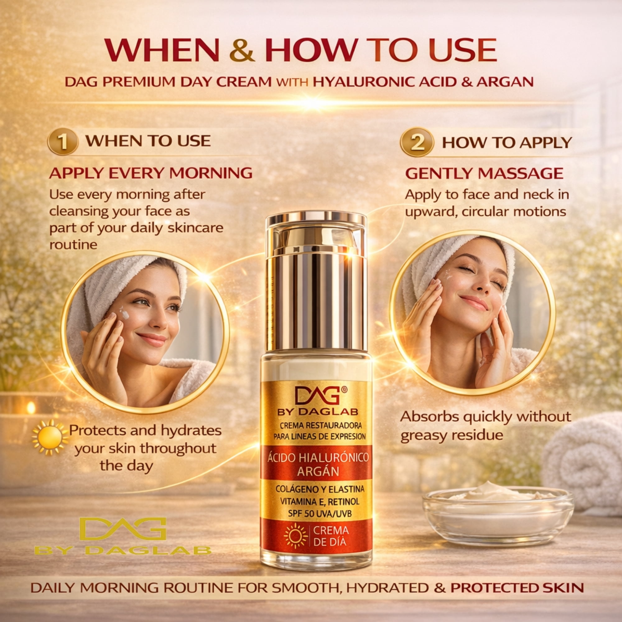 DAG by DAGLAB Day Face Cream with Hyaluronic Acid and Argan Oil, Lightweight Daily Moisturizer, Hydrating Facial Cream for All Skin Types, 1.3 fl oz