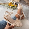 thumbnail image 6 of Women's Lightweight Crochet Lace Sandals, Adjustable Buckle Espadrille Wedge Heels, Open Toe Casual Summer Chunky Shoes for All-Day Comfort Beige 7.5, 6 of 9