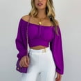 thumbnail image 2 of Womens Crop Tops Ruched Puff Sleeve Blouses Elegant Off Shoulder Long Sleeve Shirts Sexy Tie Back Streetwear Tops, 2 of 5