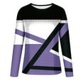 thumbnail image 4 of Tops for Women Casual Fall Spring Fashion Color Block Print Long Sleeve Sweatshirt Crew Neck Loose Pullover Shirt(Purple,XXL), 4 of 5
