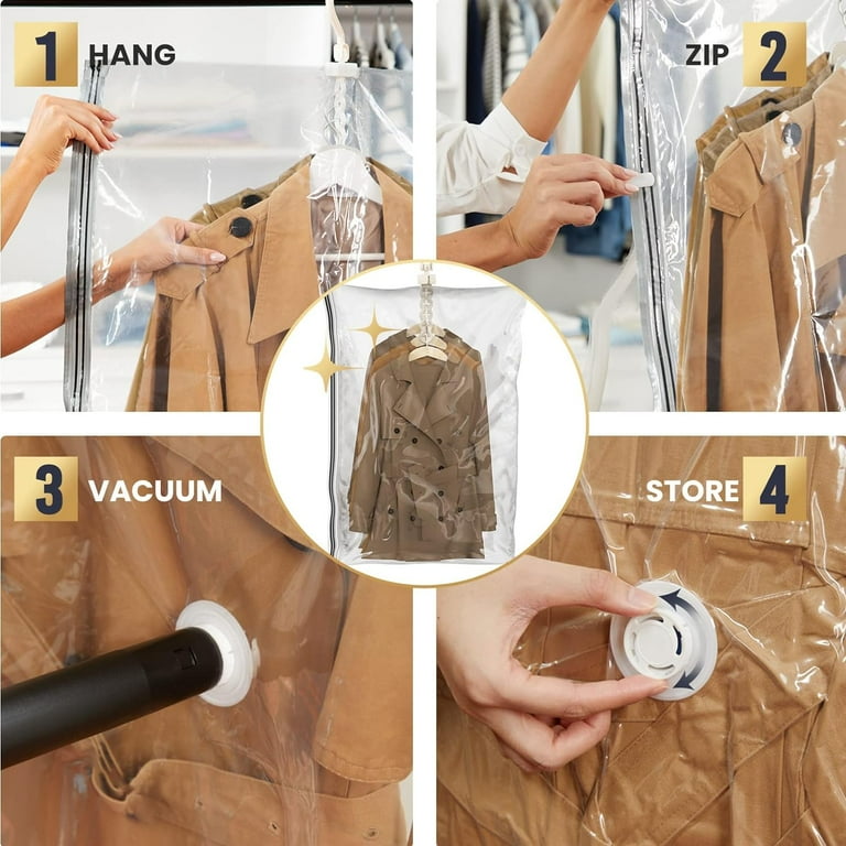 ZALFLEX Hanging Vacuum Storage Bags Space Saver Bags for Clothes Set of 4 2 Long 2 Short Vacuum Sealer Bags for Coats Suits and Jackets Closet