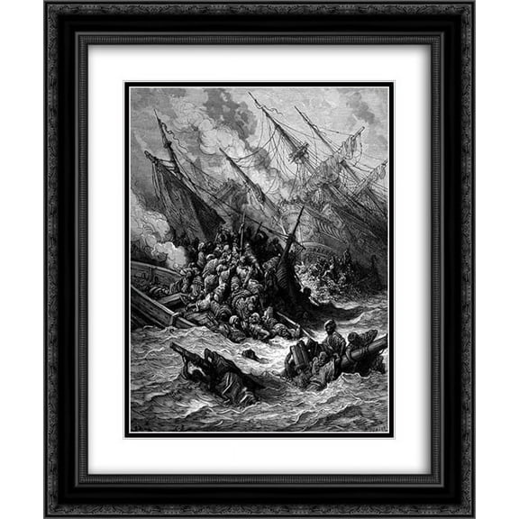 Gustave Dore 2x Matted 20x24 Black Ornate Framed Art Print 'Battle of Lepanto in 1571'