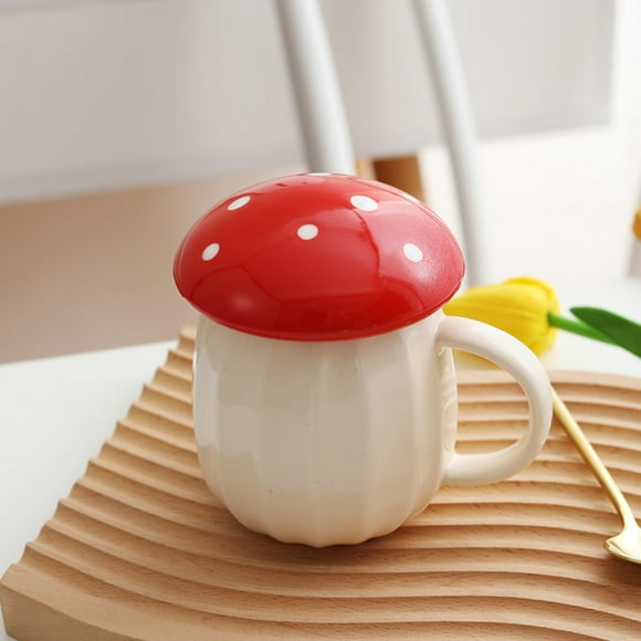 Wangsaura Mushroom Mug, Cute Ceramic Milk Coffee Cup with Lid Ideal Gift