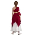 thumbnail image 6 of Aislor Kids Girls One Shoulder Color Block Robe Dance Dress Tunic Lyrical Dancewear Burgundy 12, 6 of 7