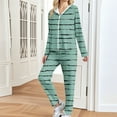thumbnail image 2 of Womens Tracksuits 2 Piece Outfits Full Zip Sweatshirt Hoodie Jacket and Elastic Drawstring Long Pant Sets Sportswear (M, Green|Stripes), 2 of 4