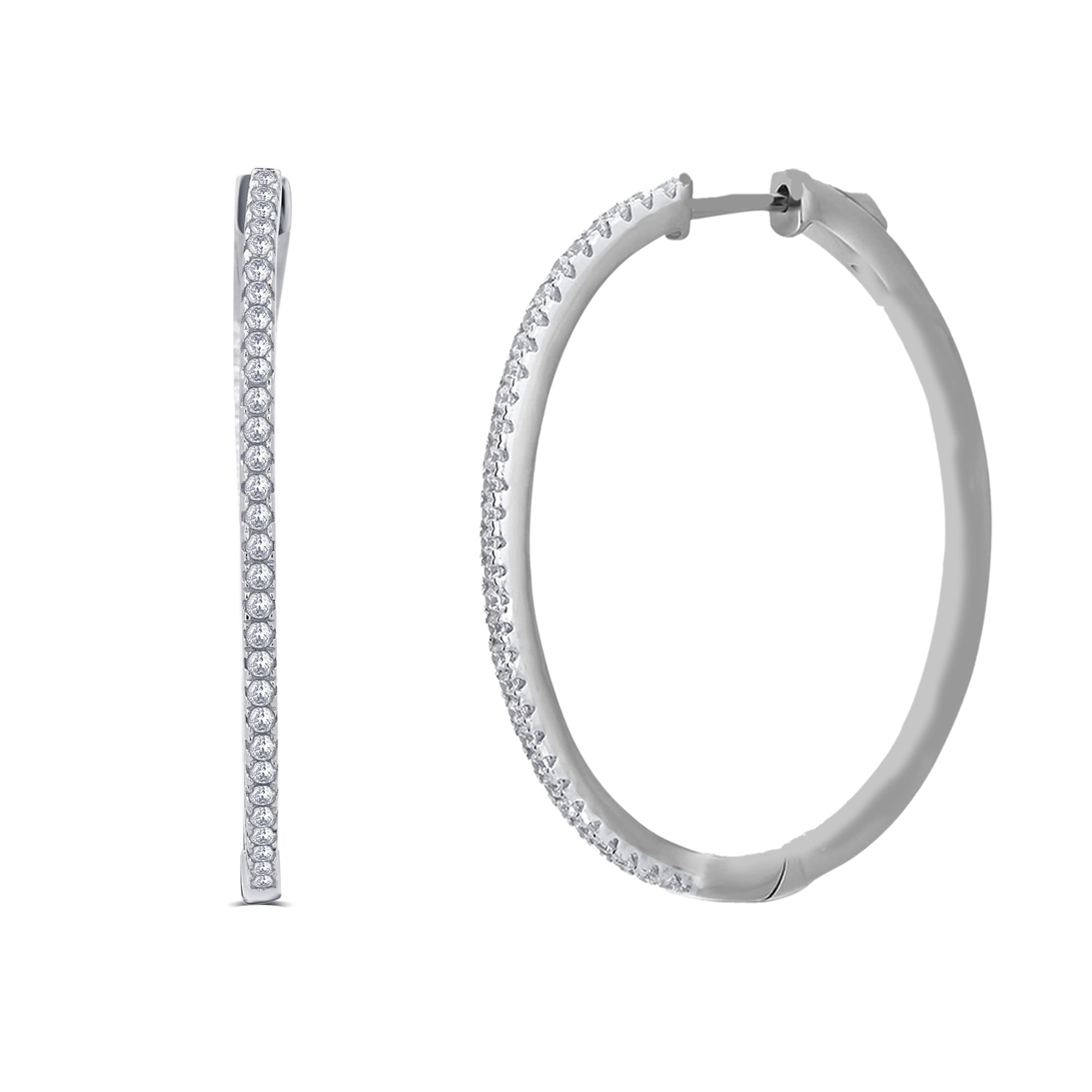 1/2 Carat T.W.CZ Rhodium Overlay Brass Outside Hoop Earring 20mm.