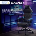 thumbnail image 2 of Gamer Gear EdgeX LED Ergonomic Gaming Chair with Adjustable Padded Headrest, Vibrating Lumbar Pillow, Extendable Padded Footrest, Black and Blue, 2 of 13