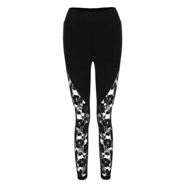 Blvb Womens Sexy Floral Lace Leggings High Waist Mesh Panel Side Skinny Workout Yoga Pants Sport Casual Pants For Women Black