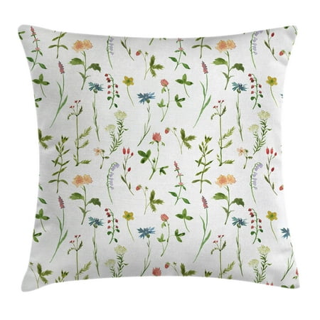- Floral Throw Pillow Cushion Cover, Spring Season Themed Watercolors Painting of Herbs Flowers Botanical Garden Artwork, Decorative Square Accent Pillow Case, 18 X 18 Inches, Multicolor, by Ambesonne