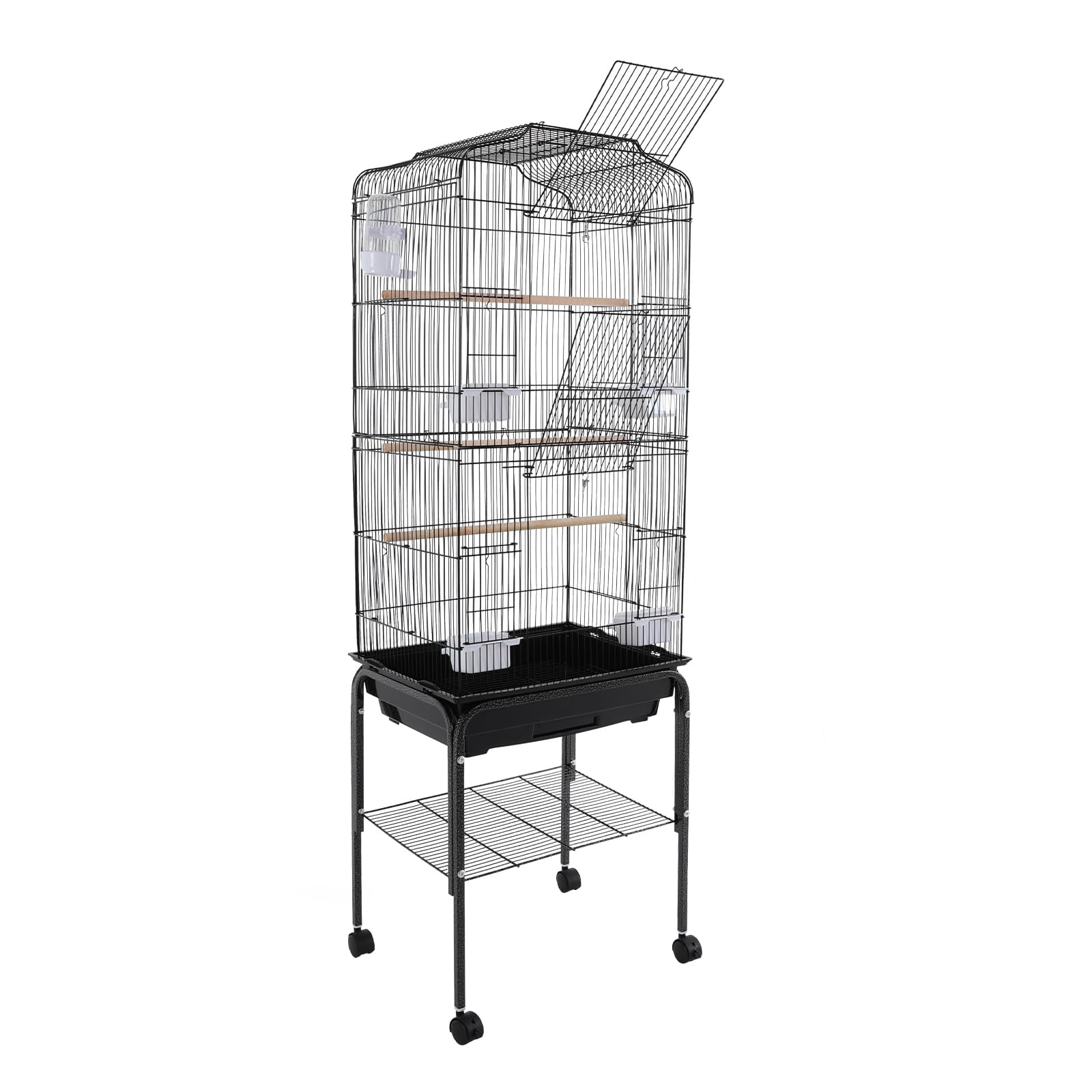 Extra Large Bird Cage, 54 Inch Wrought Iron Bird Cage Open Top Parakeet Cage w/Slide-Out Tray for Parrot, Cockatiel, Budgie, Parakeets, Lovebird, Small Medium Birds 18 * 14.6 * 54In(Black)