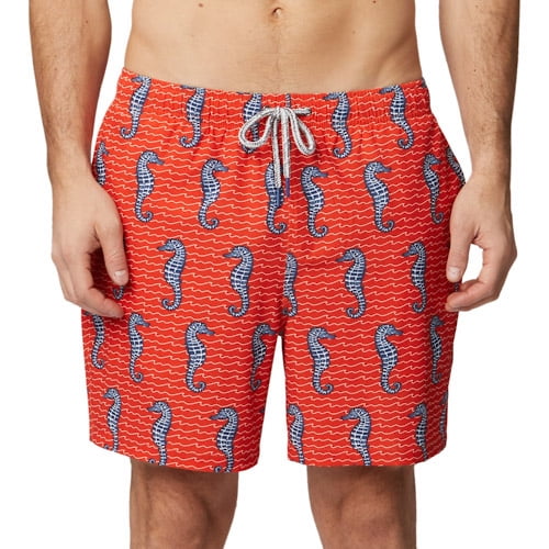 Rainforest Men's Mesh Lined Quick Drying Swim Trunk, Curled Tails, Spicy Orange