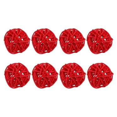 Uxcell 8 Pcs Wicker Rattan Balls 1.2 Inch Rattan Decorative Balls Vase Fillers for Wedding Party Bright Red