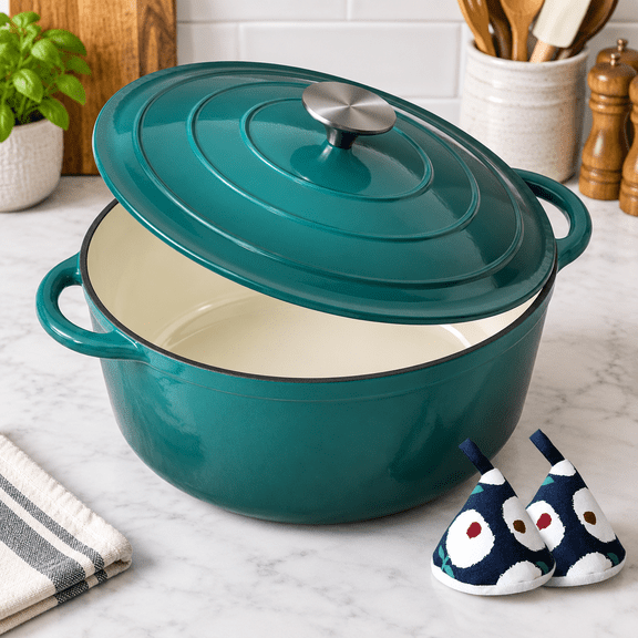 Enameled Cast Iron Dutch Oven 6qt Pot With Lid Bottle Green