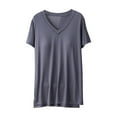thumbnail image 2 of Teissuly Women Blouse Plain Casual Fashion V-Neck Regular Short Sleeve Pajama Tops, 2 of 4
