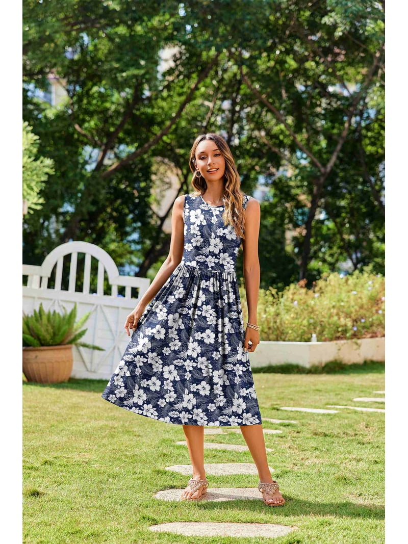 Zeagoo Sleeveless Dress for Women Summer Midi Dress Dress Round Neck Tshirt  Dress Plain Casual Loose Fit Shift Dresses Aline Sundress - Walmart.com