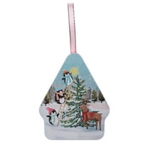 Christmas House Shaped Tin Box, Metal Cookie Candy Storage Container With Lid, 6 Christmas-Themed Designs, Hanging String For Tree Decoration, Multi-Purpose Gift Box For Holiday