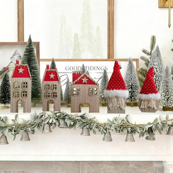 Santa Claus Flat House Ornament, Fabric and Wood Desktop Decoration, Festive Holiday Home Decor