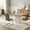 Table with 4 Grey Chairs Silver Leg, variant on Sumdeal Modern 5-Piece Light Luxury Dining Set, 71" Oval Tempered Glass Table with Silver Double Pedestal Base & 4 Grey PU Leather High-Back Chairs, Kitchen