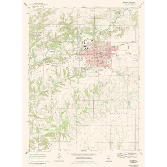 Topographical Map - Macomb Illinois Quad - USGS 1974 - 23 x 31.41 - Vintage Wall Art
