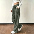 thumbnail image 5 of ZHYou No Boundarie Corduroy Pants for Women Ribbed Knit Drawstring High Waist Wide Leg Loose Casual Trousers with Pockets,Army Green,Size M, 5 of 6