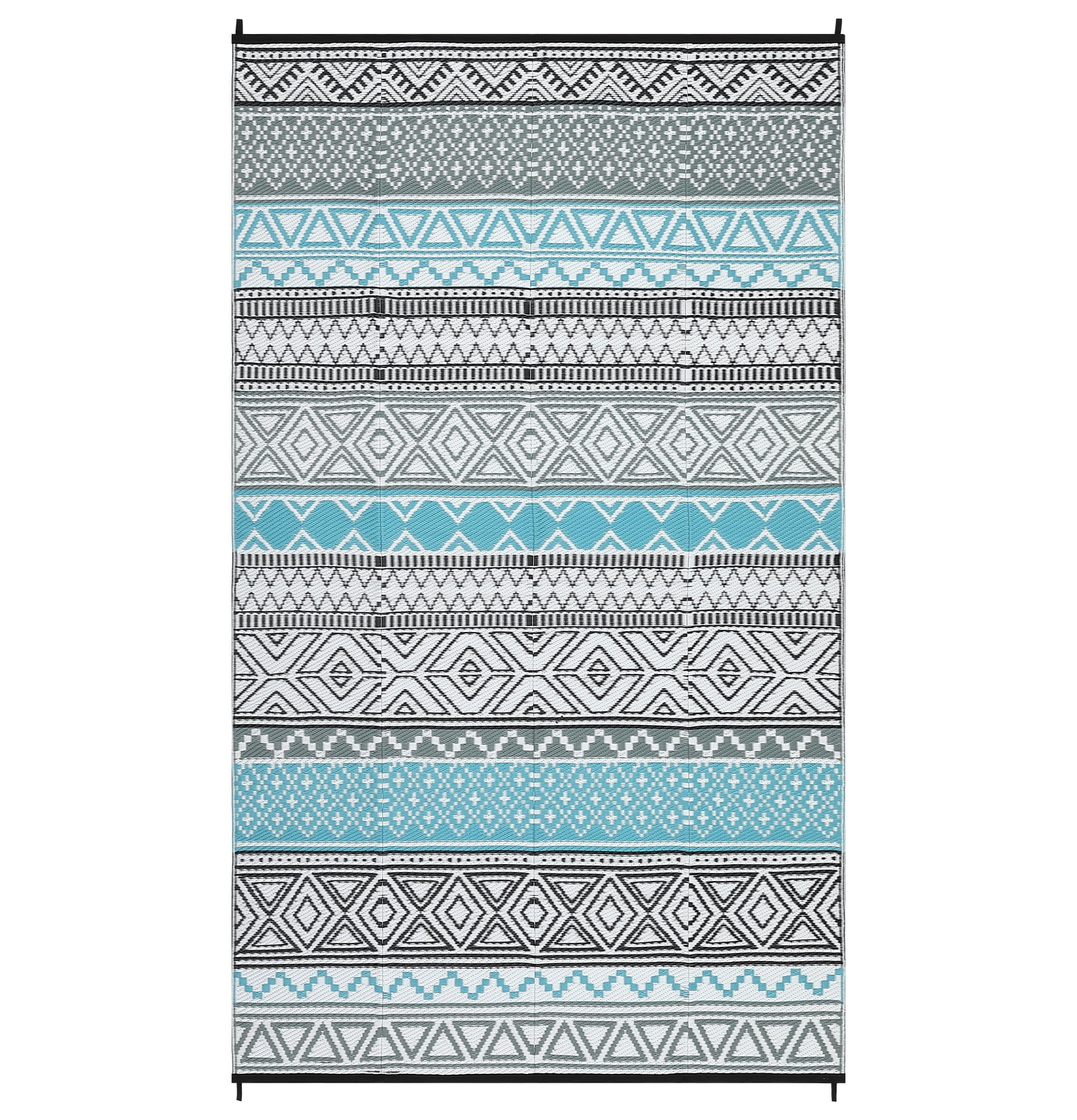 COZONY 9x12 ft Outdoor Rug, Reversible Waterproof Patio Mat, UV & Stain Resistant, Foldable for Garden, Campsite, Blue/Gray/Black/White