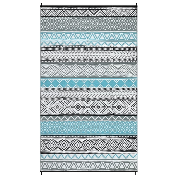 Outdoor Patio Rug 9x12ft – Waterproof, UV Resistant, Reversible Plastic Straw Mat, Modern Geometric, Lightweight, Collapsible, Easy Clean – Blue, Gray, Black, White