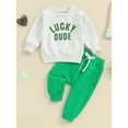 thumbnail image 3 of Elippeo Toddler Boys Ireland Festival Outfits 3M 6M 12M 18M 24M 3Y Letter Print Long Sleeve Sweatshirts and Long Pants 2Pcs Clothes Set, 3 of 10