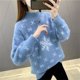 thumbnail image 2 of Prendas de punto de medio cuello alto para mujer, suéteres de felpa de imitación de visón con copos de nieve de Navidad, Jersey nuevo, Otoño, Invierno, 2024, 2 of 4