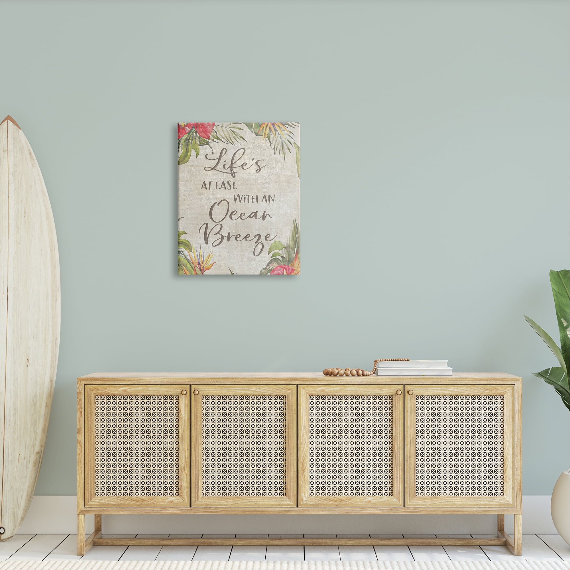 Stupell Industries Tropical Ocean Breeze Floral Border Summer Phrase Graphic Art Gallery Wrapped Canvas Print Wall Art, Design by CAD Designs