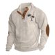 thumbnail image 2 of Blusa y camisa de manga larga con cuello alto para hombre, estilo casual, con estampado de palmeras color cacao, deportiva, con cuello alto, botones y patchwork, de poliéster., 2 of 8