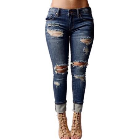 Light Washed Women Ripped Holes Jeans Pencil Pants Denim
