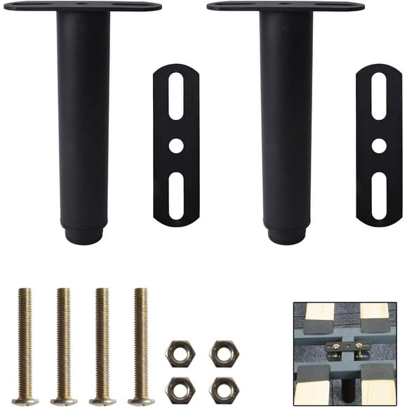 Bed base legs, Set of 2 Adjustable metal connection bed legs, Very resistant Bed leg without drilling for universal metal slats, wardrobe, sofa, 8 cm to 12 cm (Black)