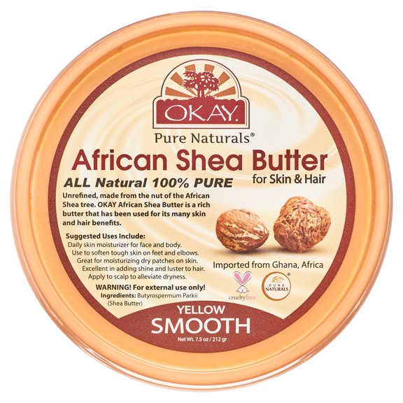 Okay Pure Naturals African Shea Butter Skin Moisturizer & Hair Conditioner Hair & Skincare, Yellow 7.5 oz