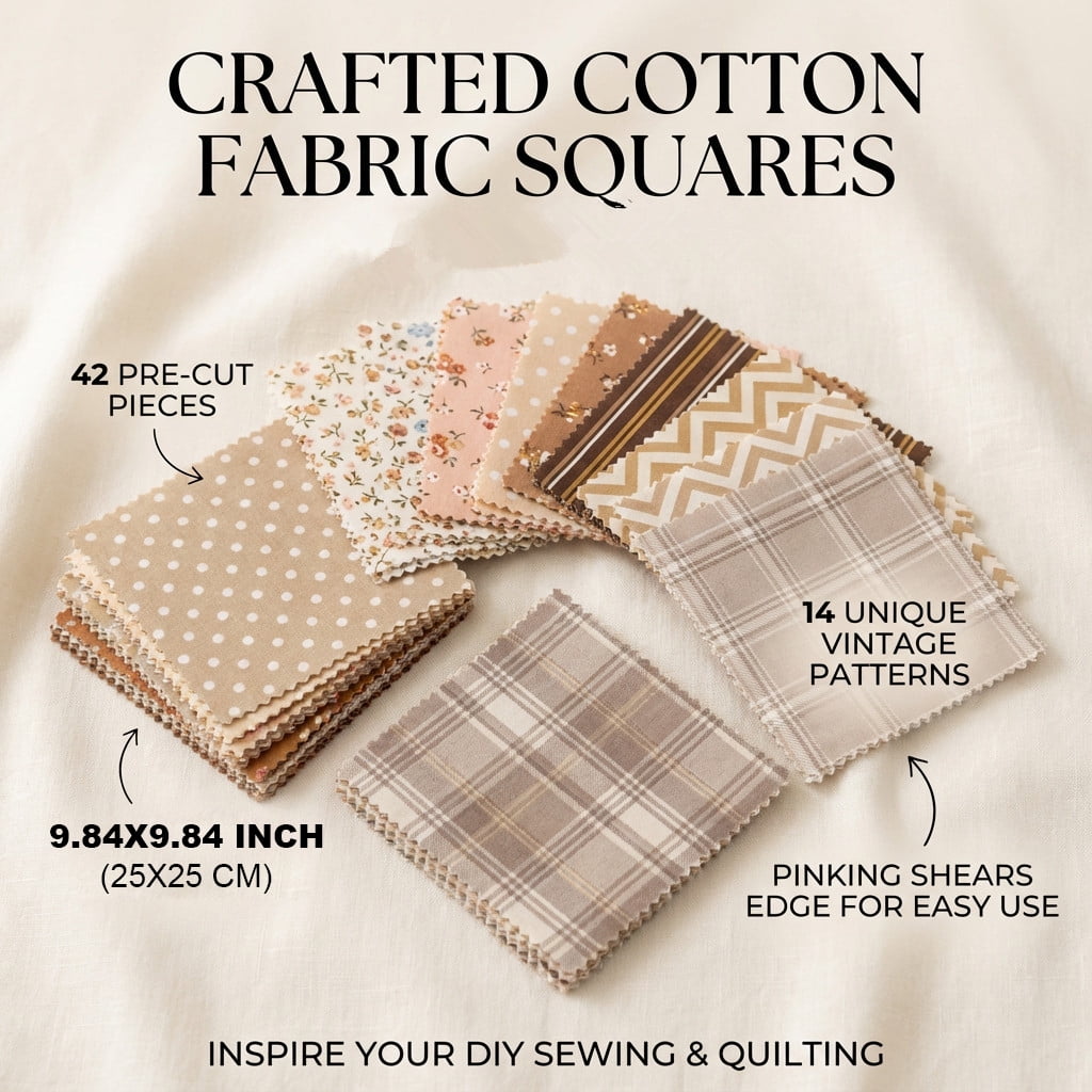 iMzoon 42Pcs Brown Wavy Edge Fabric Squares 10" Cotton Fat Quarters Bundles, Quilting Supplies & Sewing Material, Fall Quilt Precuts and Craft Scraps - Brown