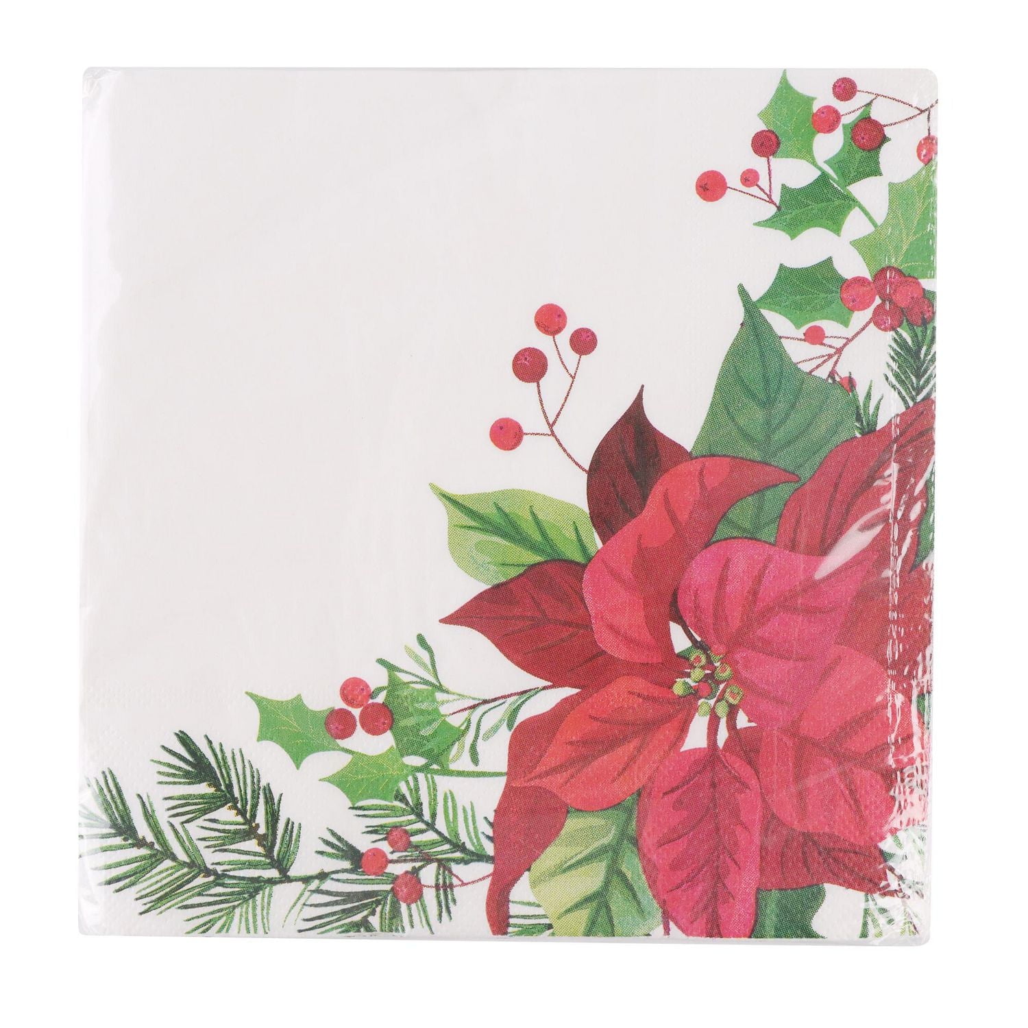 Holiday time, Christmas Poinsettia Lunch Napkins, 6.5in, 18ct