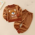 thumbnail image 2 of FAOWME Big Girls Boys Pajama Two Piece Outfits Long Sleeved Round Neck Cute Animal Print Top And Pants Thickened Warm Soft Loungewear Sets For Casual Daily Wear Coffee 6-12 Months, 2 of 3