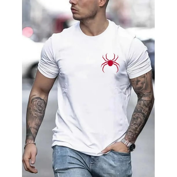Silhouette Of Spider Printed Men's Round Neck T-Shirt With Comfy Short Sleeves Design, Perfect For Summer Everyday Life & Outdoor Vacation Tee For Adult, Men, Women, Teen, Teenager, Adolescent, Youth