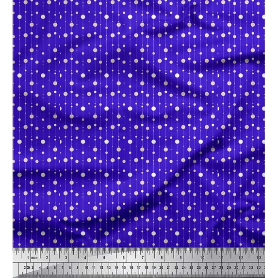 Soimoi Blue Georgette Viscose Fabric Line & Circle Geometric Print Sewing Fabric Yard 42 Inch Wide