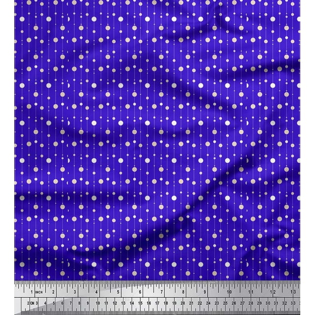 Soimoi Blue Heavy Satin Fabric Line & Circle Geometric Fabric Prints By Yard 54 Inch Wide