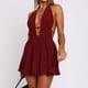 thumbnail image 3 of Vestido Corto Vestido sin espalda de dama Halter Cuello en V profundo Sexy sin mangas con cordones Vestidos de noche Ygjytge Vino Tinto L para Mujer, 3 of 6