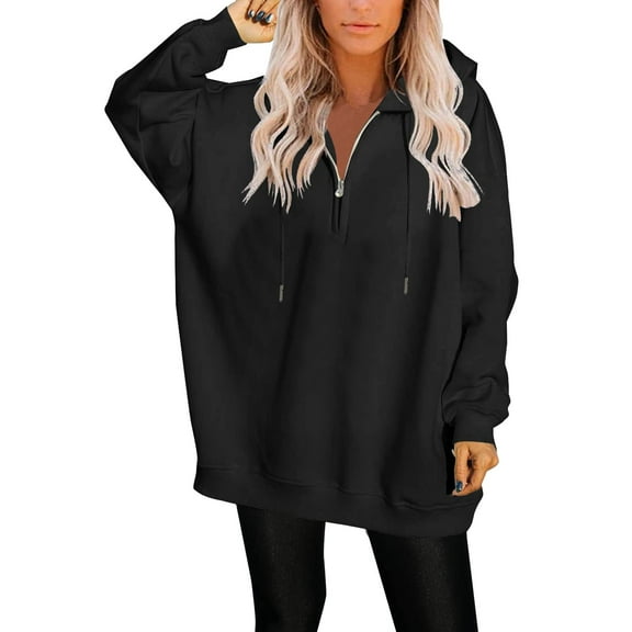 BOOMNY Womens Long Sleeve Hoodies Solid Pullover Hoodie for Women Trendy Half Zip Fall Winter Hooded Sweatshirts