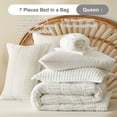 thumbnail image 5 of Davulos Tufted Comforter Set 7 Pieces Bed in a Bag Queen Size Shabby Chic Boho Comforter and Sheet Set with Pom Pom Textured Complete Bedding Set (White,Queen), 5 of 8