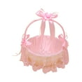 thumbnail image 2 of Satin Ribbons Basket Lace Bow Flower Girl Baskets for Ceremony Bride Parties Pink, 2 of 8