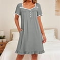 thumbnail image 2 of Womens Night Shirt Women’s Square Collar Sleep Dress Short Sleeve Button Nightgown with Pocket Loose Ruffle Hem Casual Home Midi Night Dress Gray S, 2 of 6