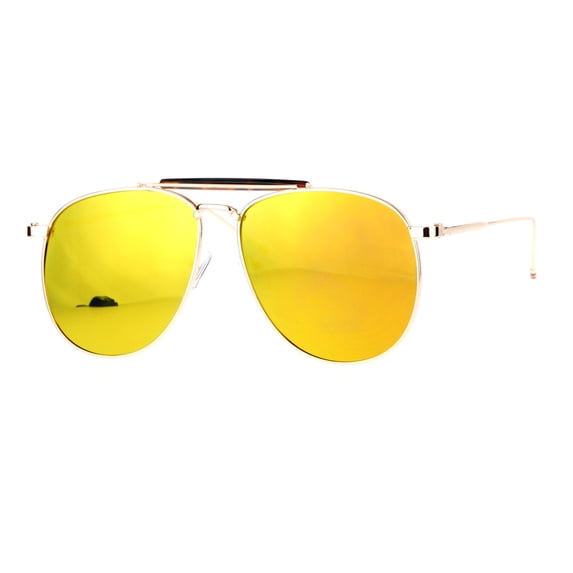 SA106 Mens Vintage Mirrored Mirror Flat Lens Aviator Sunglasses Gold Orange