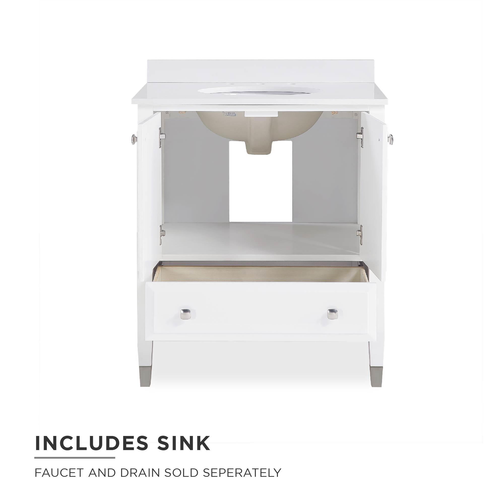 DHP Metcalfe 30 Inch Bathroom Vanity with Sink, White