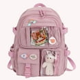 thumbnail image 4 of Mochila Mujer Moda Bolsos Escolares Lindos Nylon con Pin Colgante de Felpa Rosa, 4 of 4
