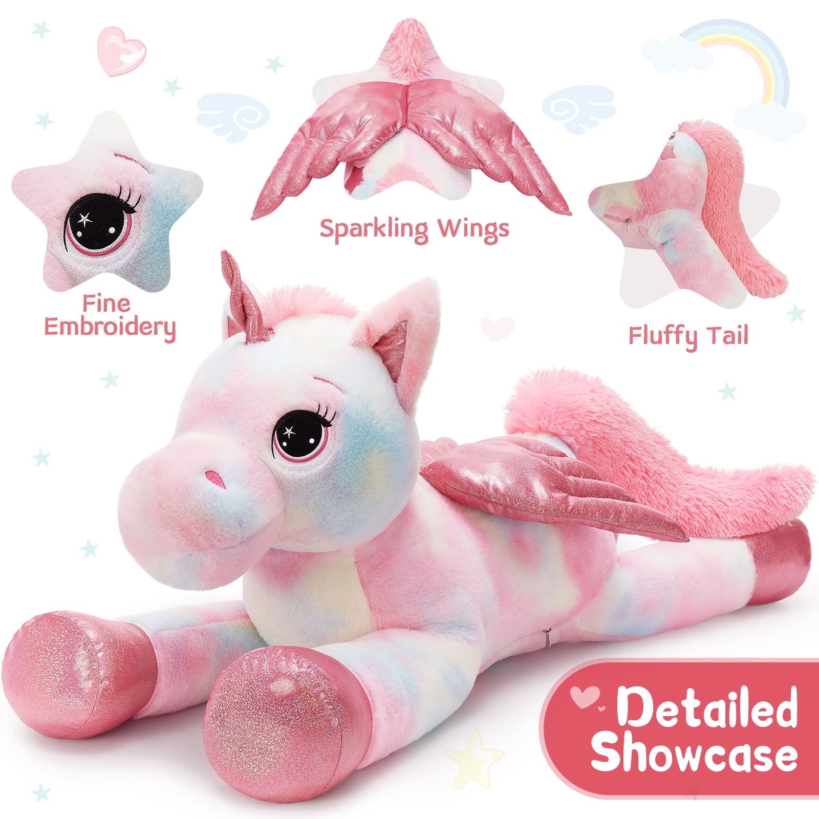 MorisMos 43'' Giant Unicorn Stuffed Animal Soft Unicorn Plush Toy with Wings