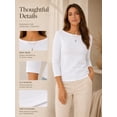 thumbnail image 4 of Women's Boat Neck 3/4 Sleeve T-Shirt, Cotton Modal Slim Fit Top, White, L, 4 of 8