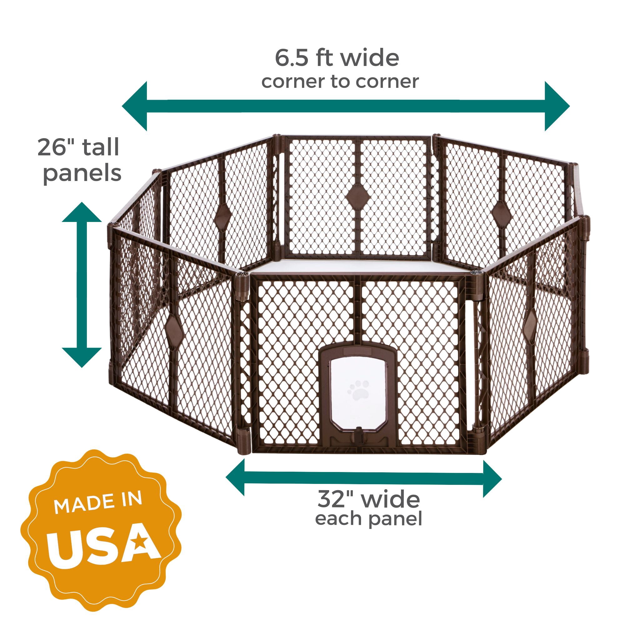 North States MyPet 8-Panel Plastic Petyard Passage Indoor and Outdoor Playpen for Dogs, Brown